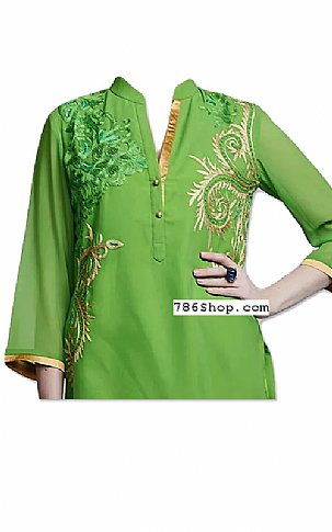  Parrot Green Georgette Suit | Pakistani Dresses in USA- Image 2