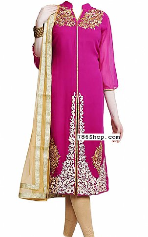  Hot Pink Chiffon Suit | Pakistani Dresses in USA- Image 1