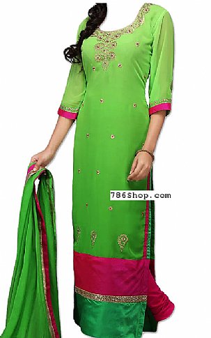  Parrot Green Chiffon Suit | Pakistani Dresses in USA- Image 1