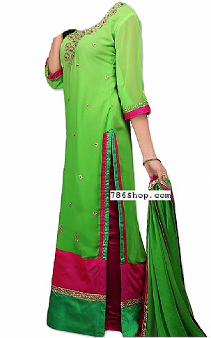  Parrot Green Chiffon Suit | Pakistani Dresses in USA- Image 2