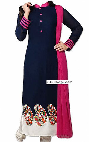  Navy Blue Chiffon Suit | Pakistani Dresses in USA- Image 1