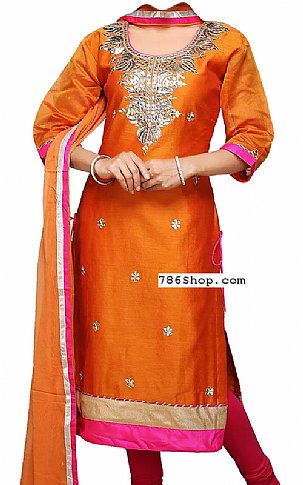  Orange Silk Suit | Pakistani Dresses in USA- Image 1