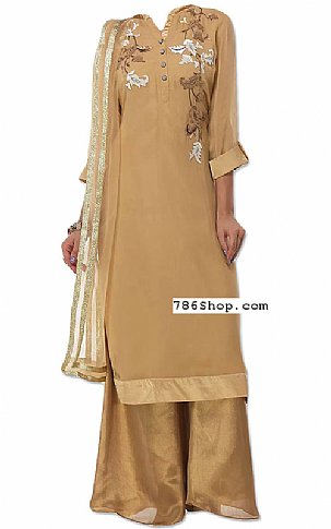  Golden Chiffon Suit | Pakistani Dresses in USA- Image 1