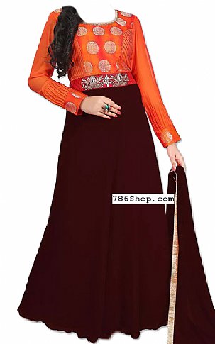  Orange/Chocolate Georgette Suit | Pakistani Dresses in USA- Image 1