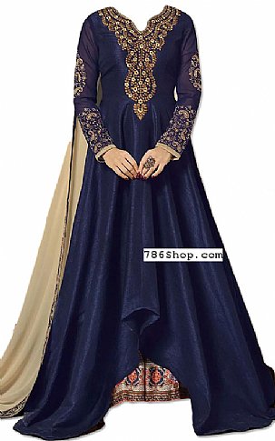  Navy Blue Silk Suit | Pakistani Dresses in USA- Image 1