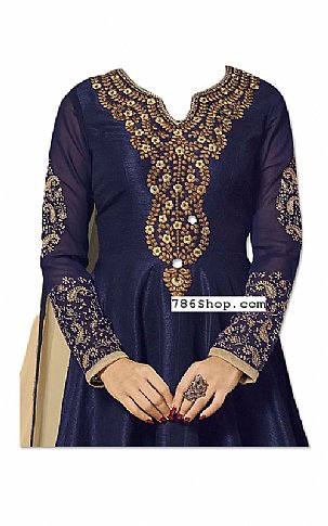  Navy Blue Silk Suit | Pakistani Dresses in USA- Image 2