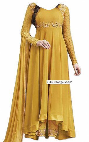  Mustard Chiffon Suit | Pakistani Dresses in USA- Image 1