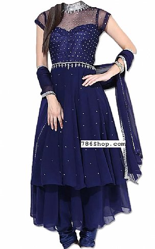  Navy Blue Chiffon Suit | Pakistani Dresses in USA- Image 1