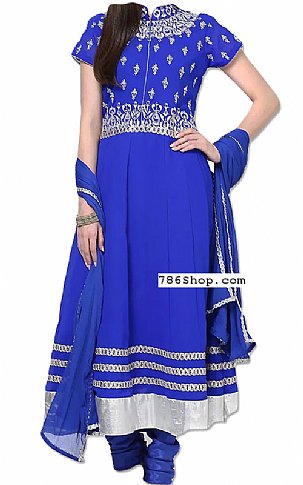  Royal Blue Chiffon Suit | Pakistani Dresses in USA- Image 1