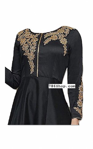  Black Raw Silk Suit | Pakistani Dresses in USA- Image 2