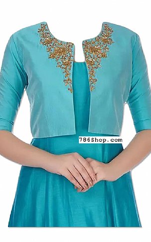  Turquoise Silk Suit | Pakistani Dresses in USA- Image 2
