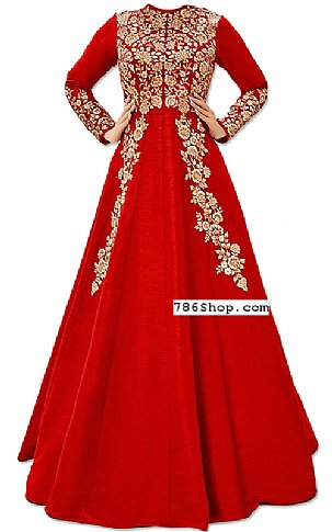  Coral Raw Silk Suit | Pakistani Dresses in USA- Image 1