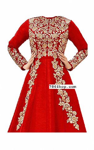  Coral Raw Silk Suit | Pakistani Dresses in USA- Image 2