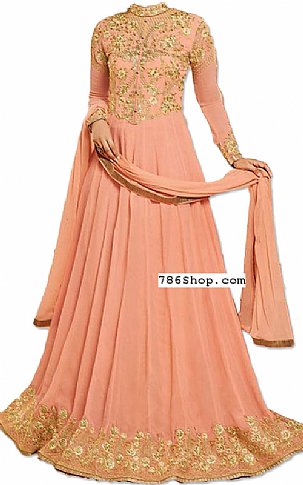  Peach Chiffon Suit | Pakistani Dresses in USA- Image 1