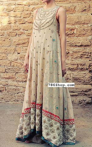  Light Golden Jamawar Chiffon Suit | Pakistani Party Wear Dresses USA- Image 1