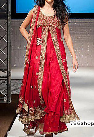  Red Chiffon Suit | Pakistani Party Wear Dresses- Image 1