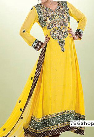  Yellow Chiffon Suit | Pakistani Party Wear Dresses- Image 1