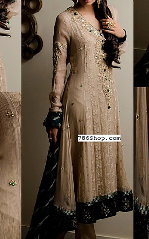  Beige Chiffon Suit | Pakistani Party Wear Dresses- Image 1