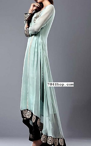  Light Sea Green Chiffon Suit | Pakistani Party Wear Dresses- Image 1