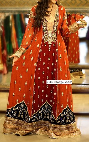  Rust/Maroon Chiffon Suit | Pakistani Party Wear Dresses- Image 1