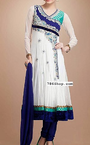  White/Blue Chiffon Suit | Pakistani Party Wear Dresses- Image 1