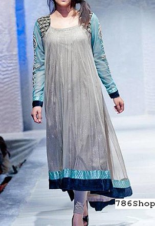  Light Grey Net Suit | Pakistani Dresses in USA- Image 1