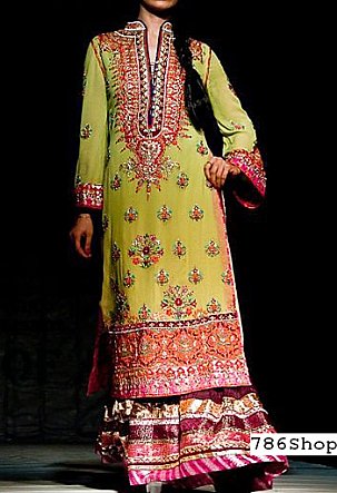  Apple Green Chiffon Suit | Pakistani Party Wear Dresses- Image 1