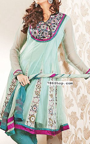  Light Turquoise Chiffon Suit | Pakistani Party Wear Dresses- Image 1