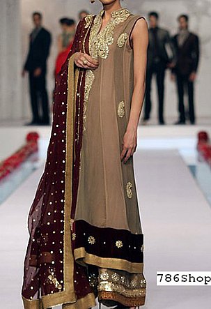  Brown Chiffon Suit | Pakistani Party Wear Dresses- Image 1