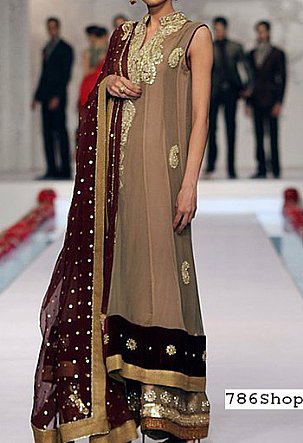  Brown Chiffon Suit | Pakistani Party Wear Dresses USA- Image 1