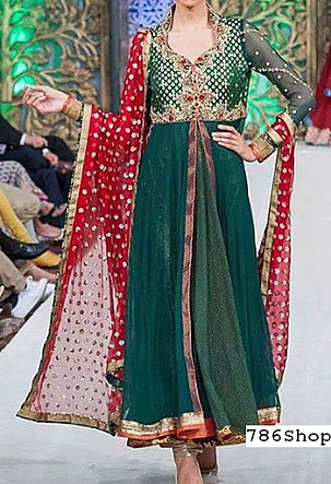  Teal Chiffon Suit | Pakistani Party Wear Dresses- Image 1