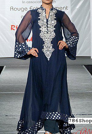  Navy Blue Chiffon Suit | Pakistani Party Wear Dresses USA- Image 1