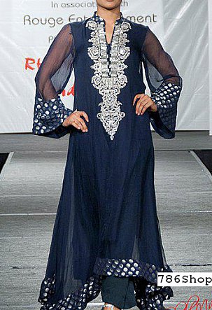  Navy Blue Chiffon Suit | Pakistani Party Wear Dresses- Image 1