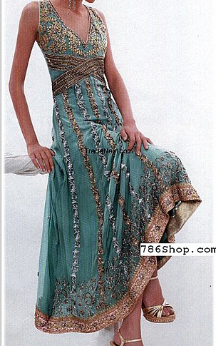  Sea Green Chiffon Suit | Pakistani Party Wear Dresses- Image 1