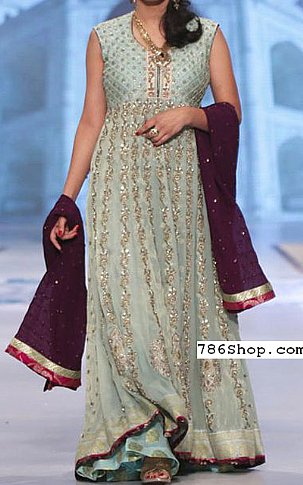  Light Turquoise Chiffon Suit | Pakistani Party Wear Dresses- Image 1