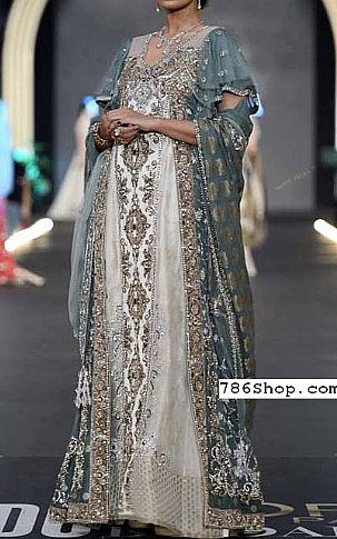  Grey/Off-white Chiffon Suit | Pakistani Party Wear Dresses- Image 1