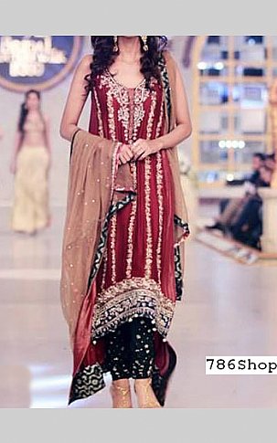  Maroon Chiffon Suit | Pakistani Party Wear Dresses- Image 1