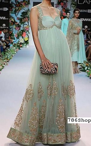  Light Turquoise Chiffon Suit | Pakistani Party Wear Dresses- Image 1