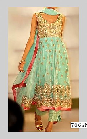  Light Sea Green Chiffon Suit | Pakistani Party Wear Dresses- Image 1