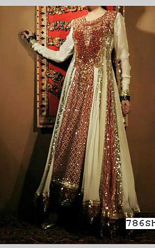  Off-white/Maroon Crinkle Chiffon Suit | Pakistani Dresses in USA- Image 1