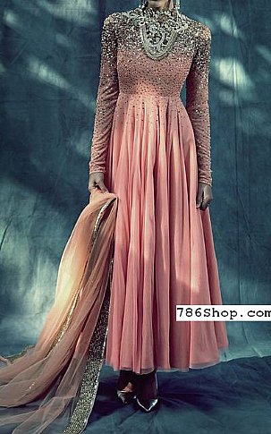  Peach Chiffon Suit | Pakistani Party Wear Dresses- Image 1