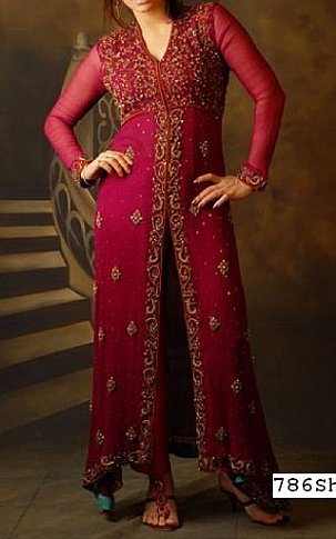  Magenta Chiffon Suit | Pakistani Party Wear Dresses USA- Image 1