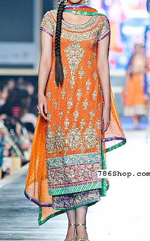  Orange Chiffon Suit | Pakistani Party Wear Dresses- Image 1