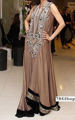  Beige Silk Suit | Pakistani Party Wear Dresses- Image 1
