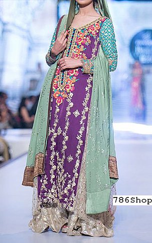  Indigo/Turquoise Chiffon Suit | Pakistani Party Wear Dresses USA- Image 1