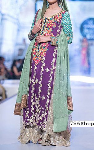  Indigo/Turquoise Chiffon Suit | Pakistani Party Wear Dresses- Image 1