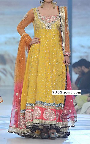  Yellow Chiffon Suit | Pakistani Party Wear Dresses- Image 1