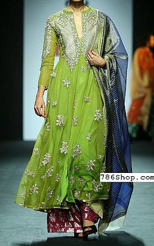  Parrot Green Chiffon Suit | Pakistani Party Wear Dresses- Image 1