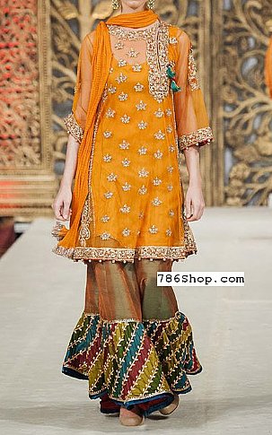  Orange Chiffon Suit | Pakistani Party Wear Dresses- Image 1