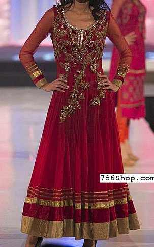  Maroon Chiffon Suit. | Pakistani Party Wear Dresses- Image 1